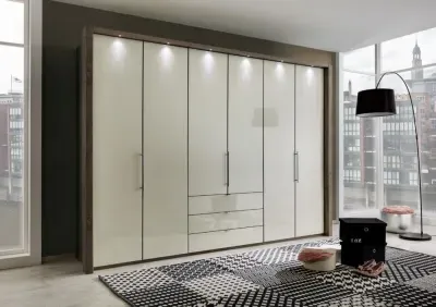 Loft 6 Door Bi Fold Wardrobe with 3 Drawers - Magnolia, Oak image