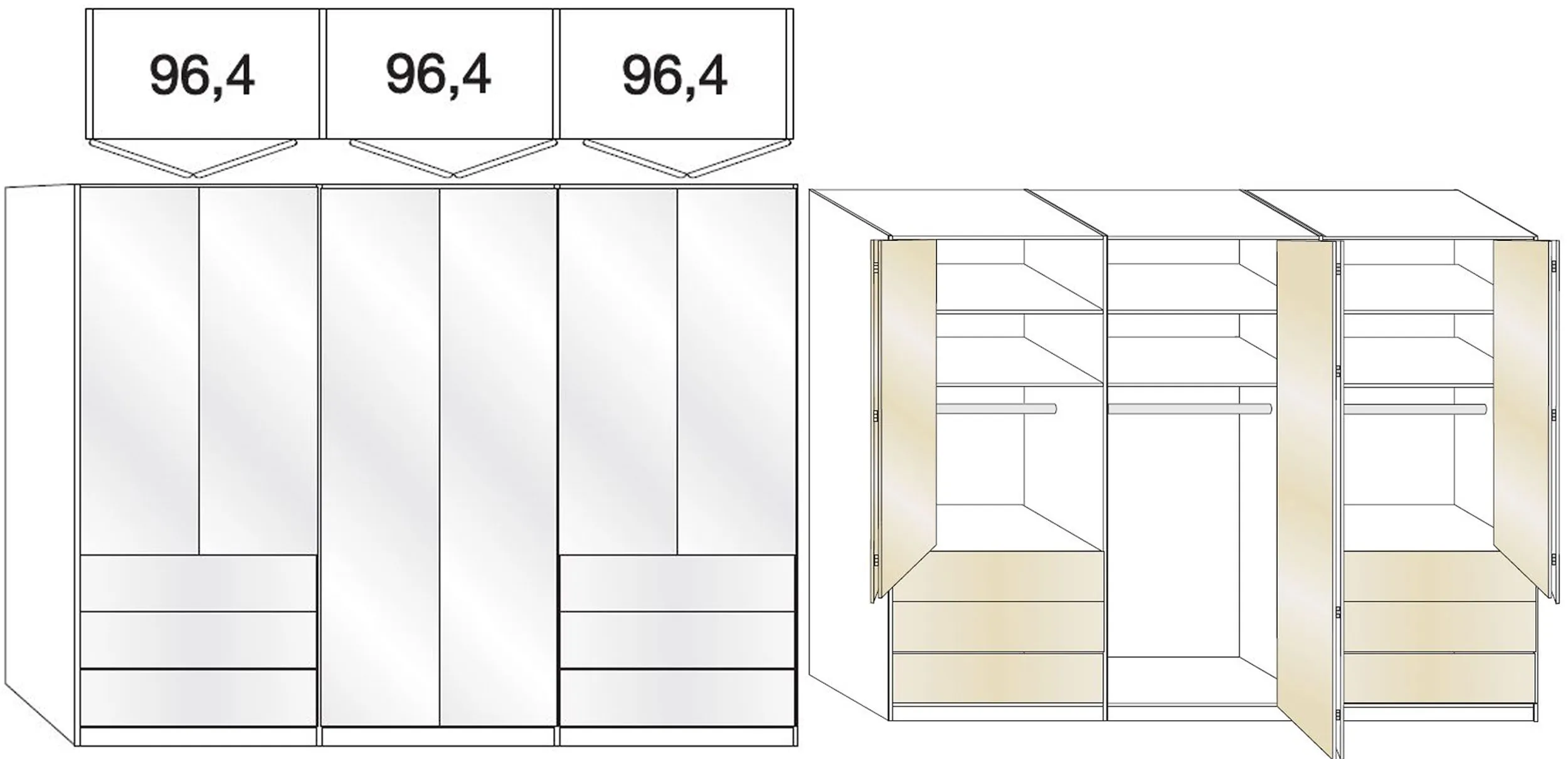 Loft 6 Door Bi Fold Wardrobe with 6 Drawers - Grey, Oak