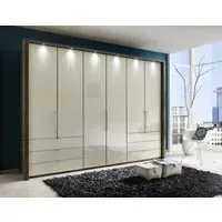 Loft 6 Door Bi Fold Wardrobe with 6 Drawers - Magnolia, Oak