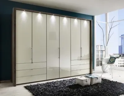 Loft 6 Door Bi Fold Wardrobe with 6 Drawers - Magnolia, Oak