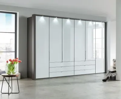 Loft 6 Door Bi Fold Wardrobe with 6 Drawers - White, Oak