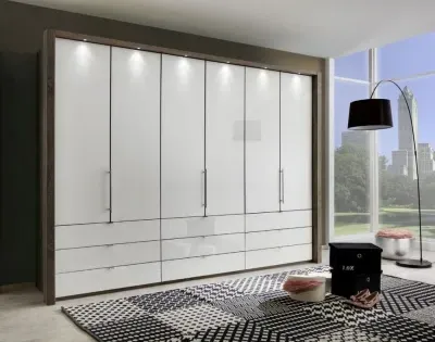 Loft 6 Door Bi Fold Wardrobe with 9 Drawers - Grey, Oak