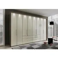 Loft 8 Door Bi-Fold Wardrobe with Drawers - Magnolia, Oak