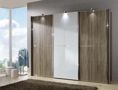 Miami2 3 Door Sliding Wardrobe - Oak, White Glass