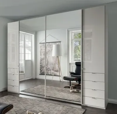 Nizza 2 Door Combi Sliding Wardrobe - White, Glass