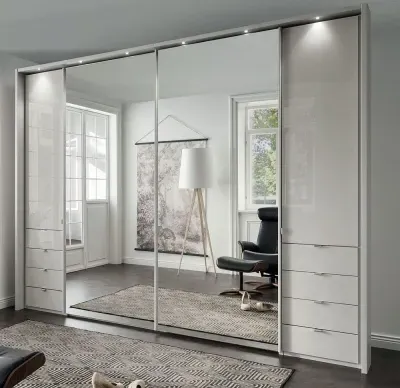 Nizza 2 Door Combi Sliding Wardrobe with Passepartout - White, Glass