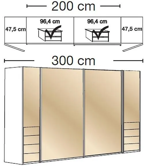 Nizza 2 Door Sliding Wardrobe with 8 Drawers - Champagne, Glass
