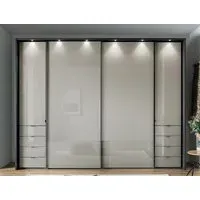 Nizza 2 Door Sliding Wardrobe with 8 Drawers - Champagne, Glass