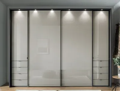 Nizza 2 Door Sliding Wardrobe with 8 Drawers - Champagne, Glass