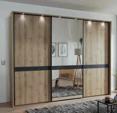 Rialto 3 Door Mirror Sliding Wardrobe - Oak