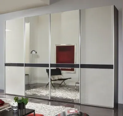 Rialto 4 Door Sliding Wardrobe with Mirror - White, Glass image