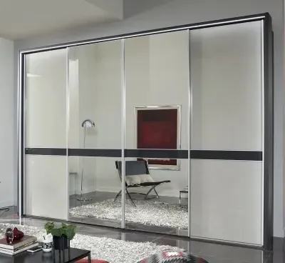 Rialto 4 Door Sliding Wardrobe with Mirror - White, Glass
