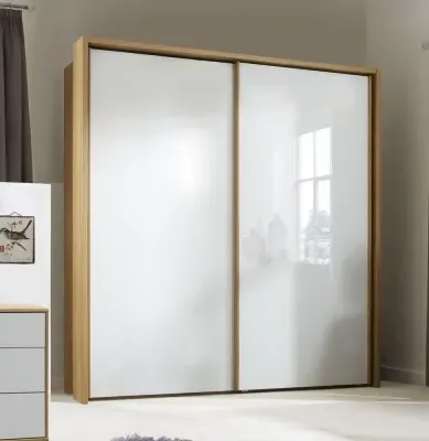 Sydney 2 Door Sliding Wardrobe - White Glass, Oak