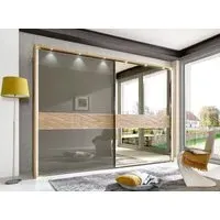 Wega 2 Door Mirror Sliding Wardrobe LH - Oak, Havana Glass