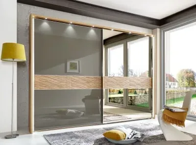 Wega 2 Door Mirror Sliding Wardrobe LH - Oak, Havana Glass image