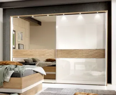 Wega 2 Door Mirror Sliding Wardrobe RH - Oak, Champagne Glass