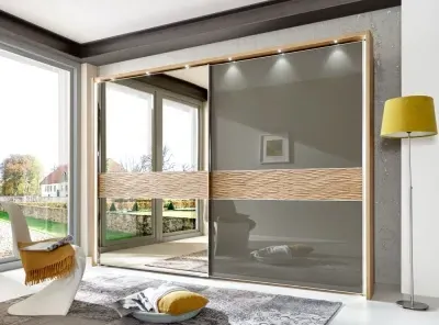 Wega 2 Door Mirror Sliding Wardrobe RH - Oak, Havana Glass