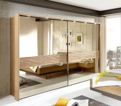 Wega 2 Door Mirrored Sliding Wardrobe - Oak