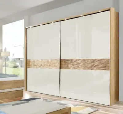 Wega 2 Door Sliding Wardrobe - Oak, Champagne Glass