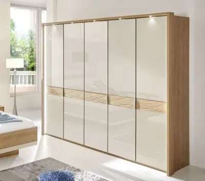Wega 5 Door Wardrobe - Oak, Champagne Glass image