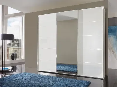 Westside 3-Door Mirror Sliding Wardrobe - White Glass