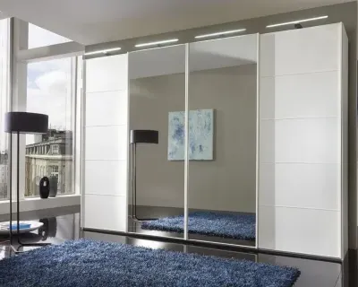 Westside 4-Door Mirror Sliding Wardrobe - White Glass