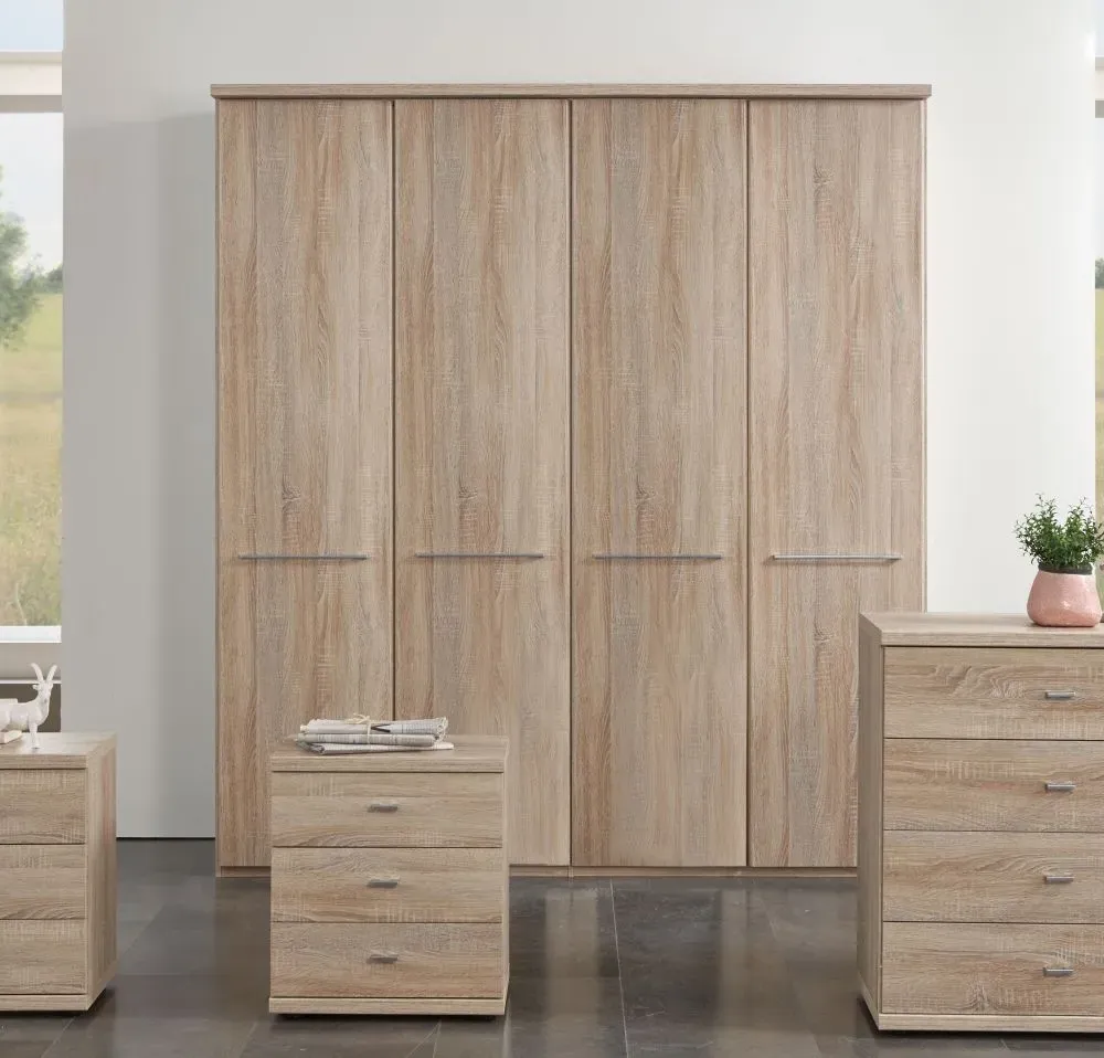 Wiemann Dakar 2 4 Door Wardrobe - Rustic Oak, Silver Handles