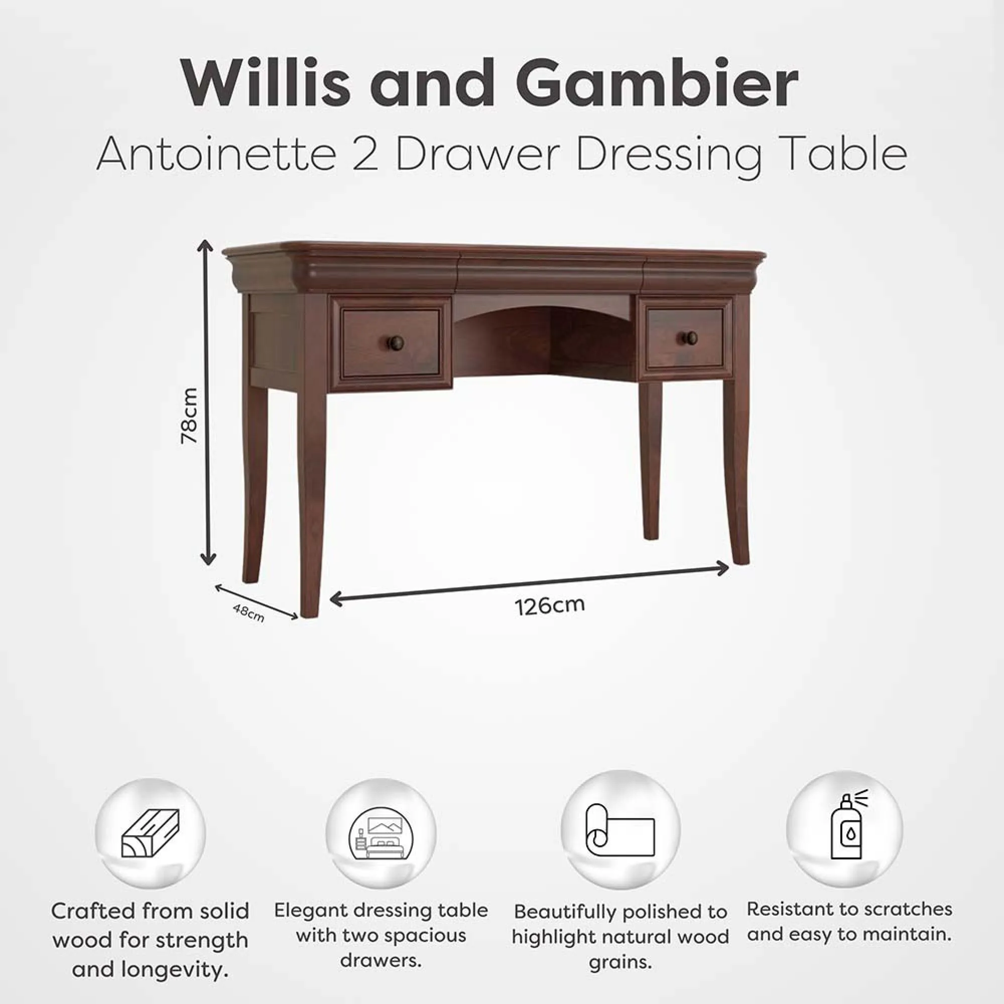 Antoinette 2 Drawer Dressing Table Set - Dark Cherrywood