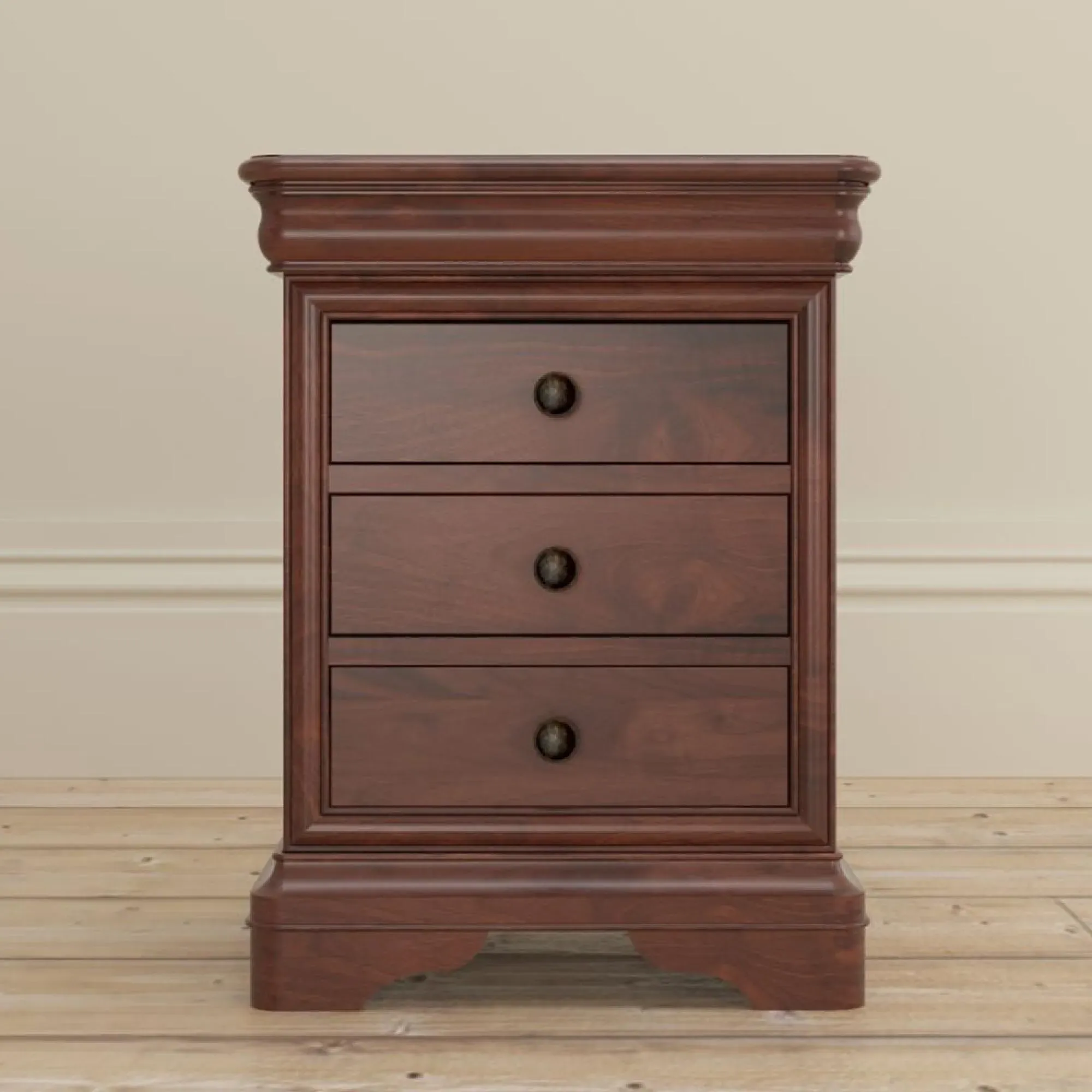Antoinette 3 Drawer Bedside Cabinet - Dark Cherrywood