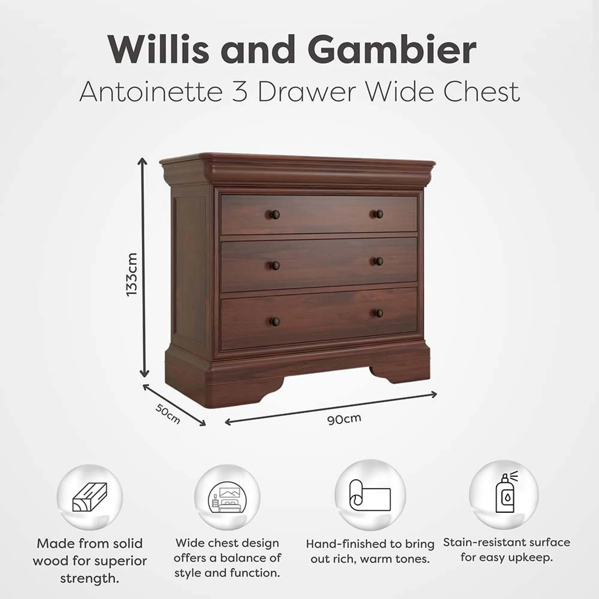 Antoinette 3-Drawer Chest - Dark Cherrywood