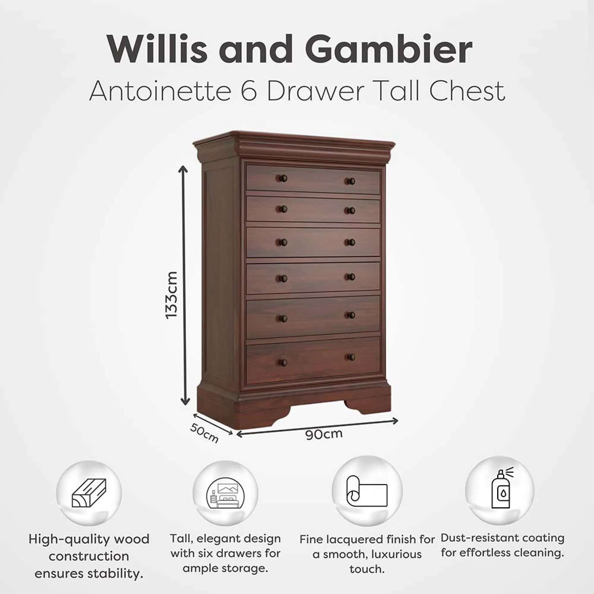 Antoinette 6 Drawer Tall Chest - Dark Cherrywood