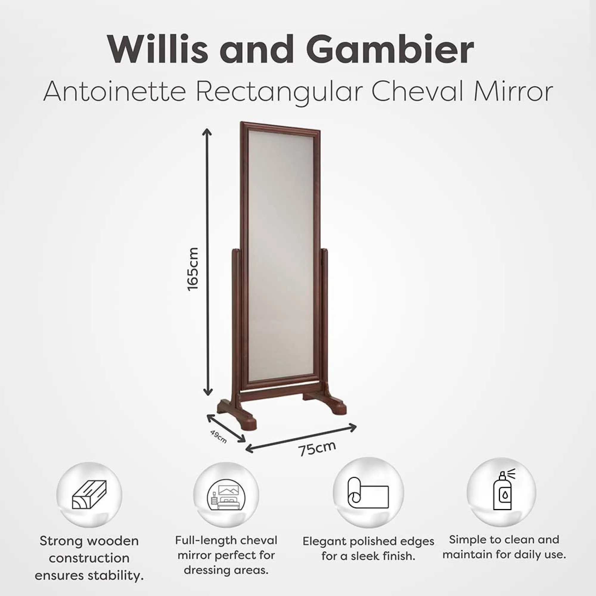 Antoinette Cheval Mirror - Dark Cherrywood