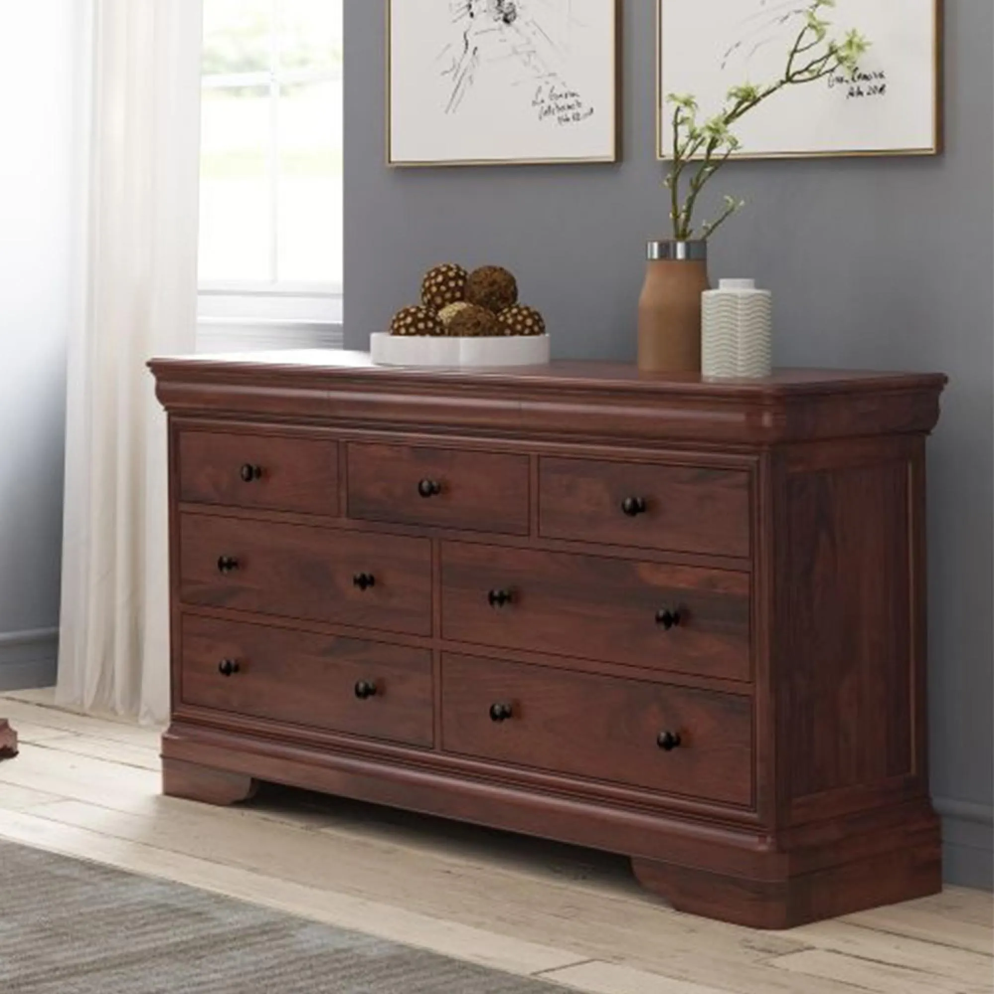 Antoinette Wide 4+3 Drawer Chest - Dark Cherrywood
