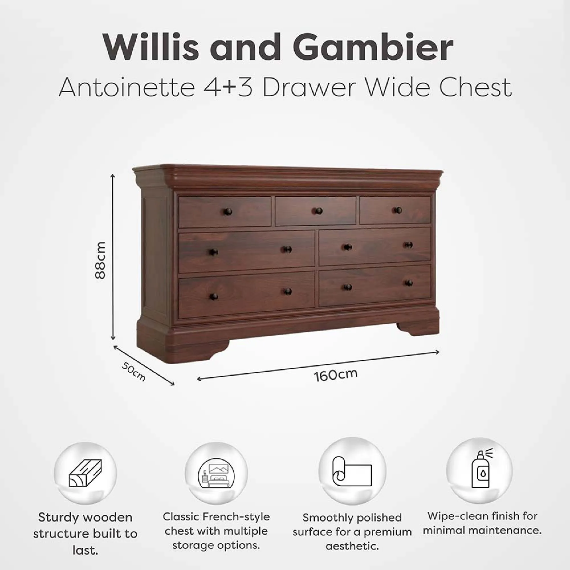 Antoinette Wide 4+3 Drawer Chest - Dark Cherrywood