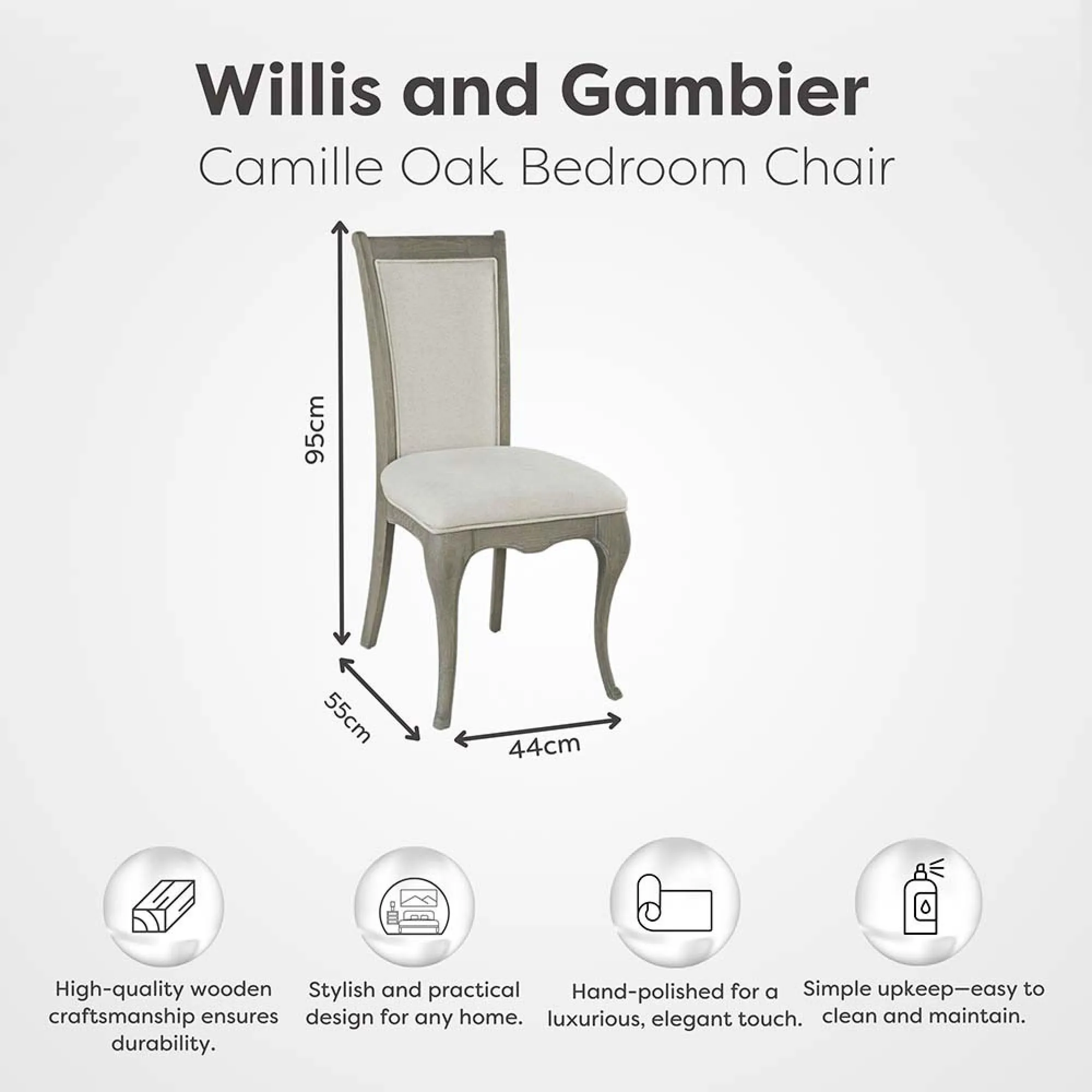 Camille Bedroom Chair - Grey, Oak