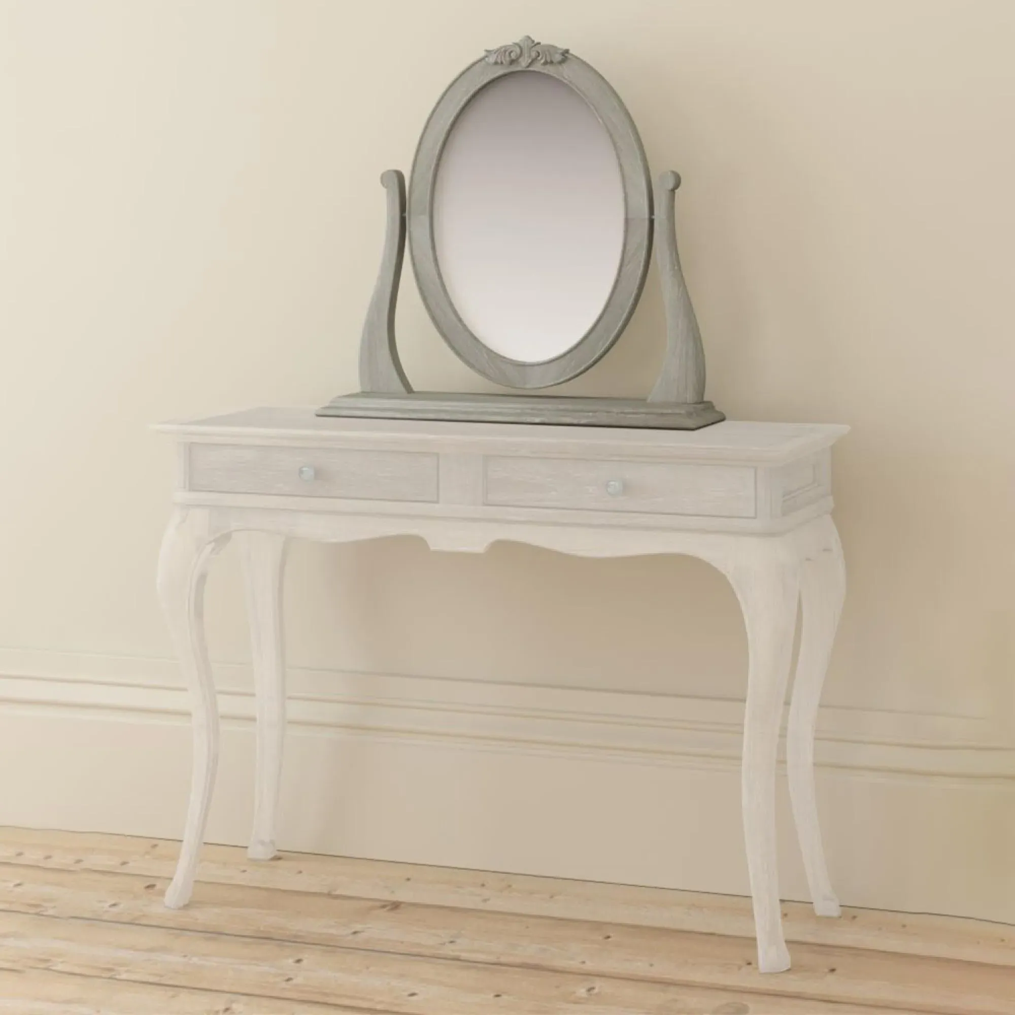 Camille Oval Gallery Mirror - Grey, Oak