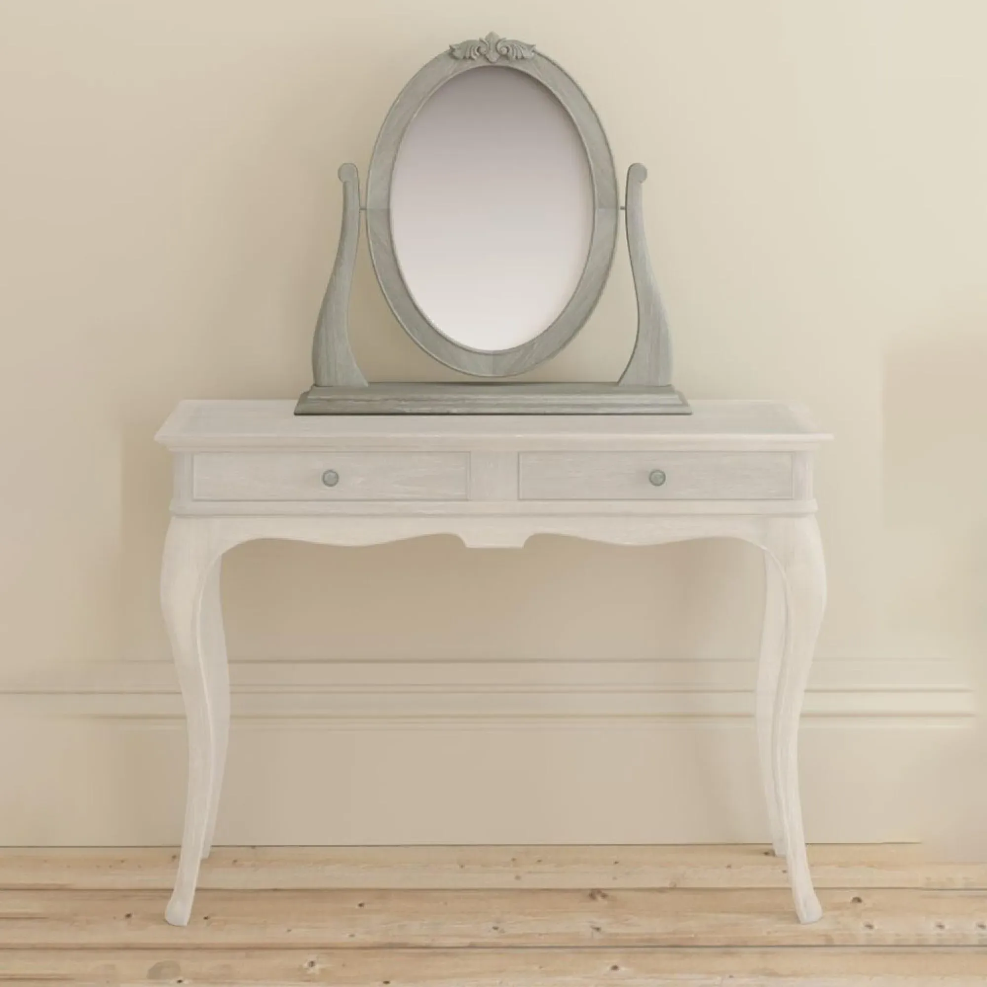Camille Oval Gallery Mirror - Grey, Oak