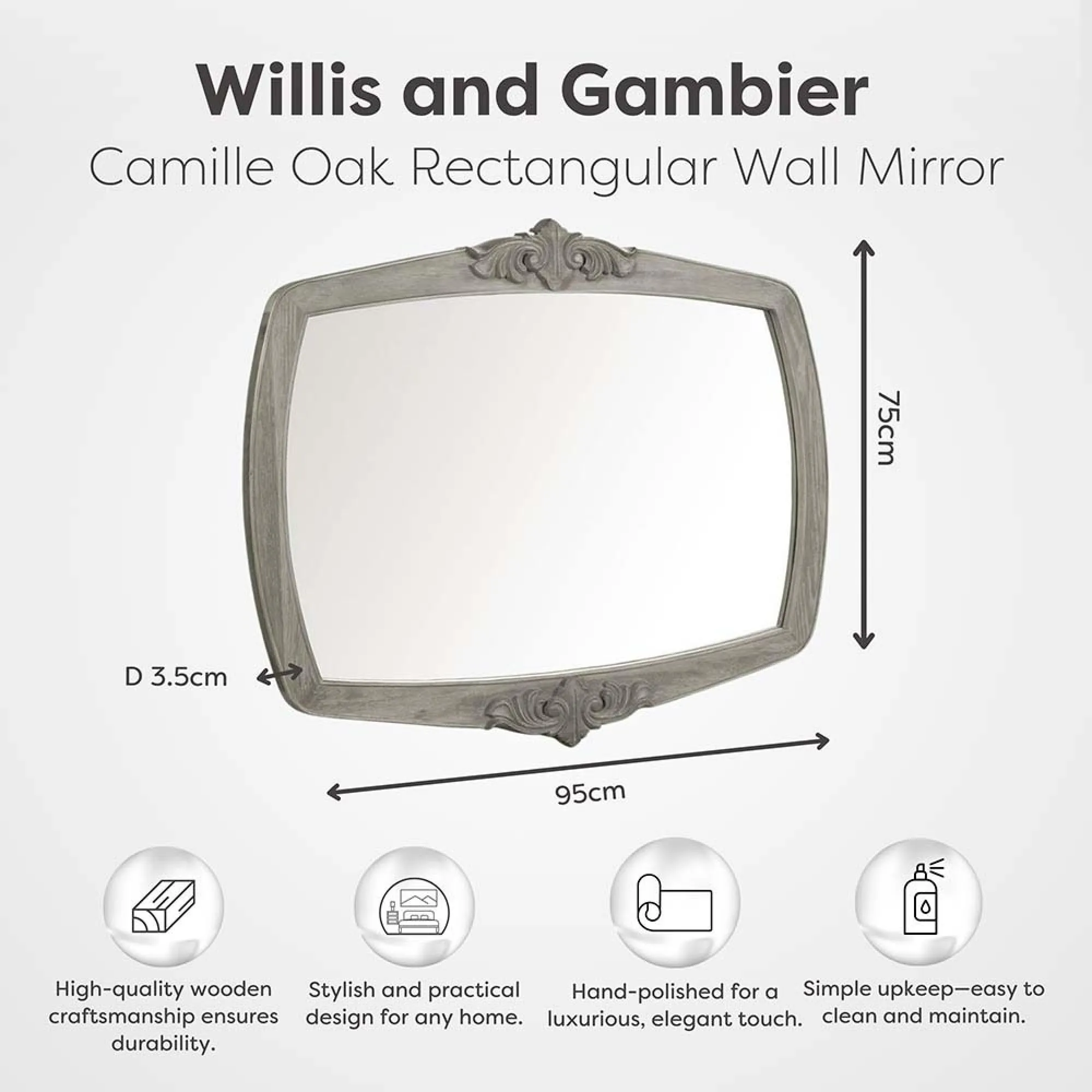 Camille Wall Mirror - Grey, Oak