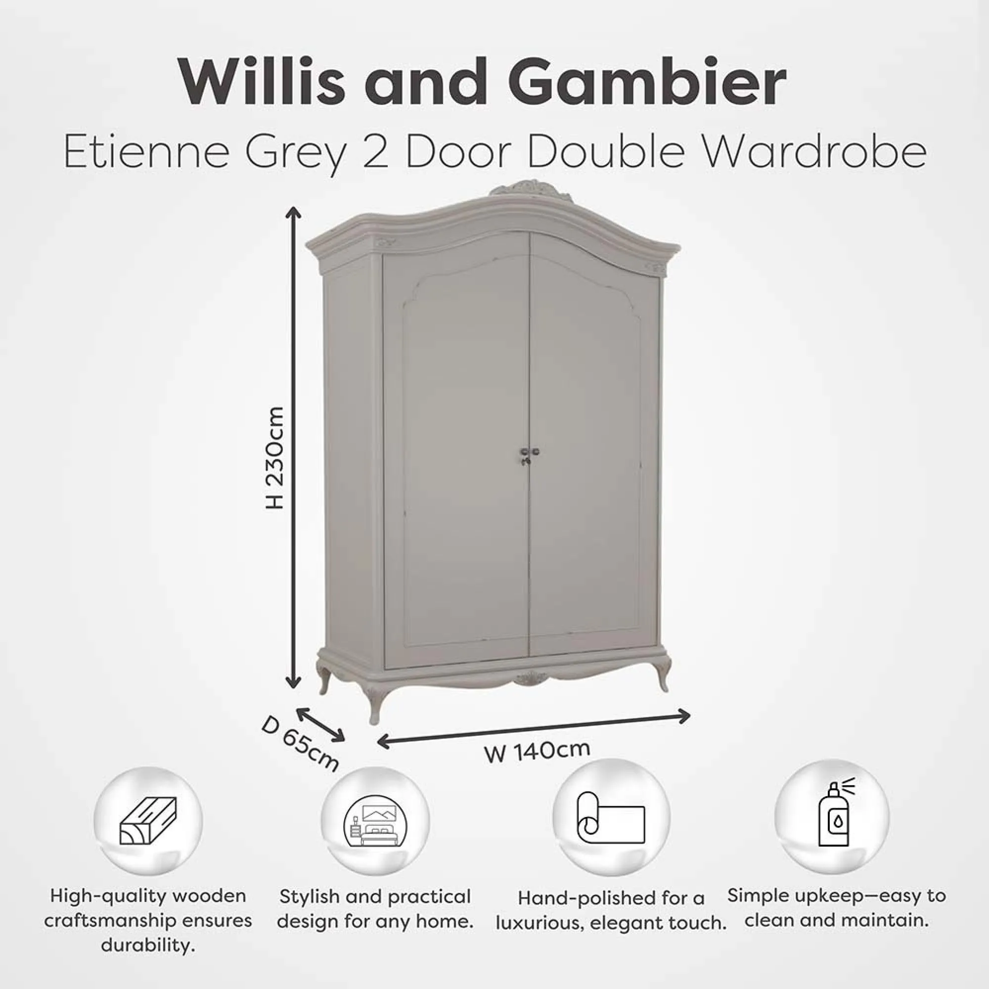 Etienne 2 Door Wardrobe - Grey