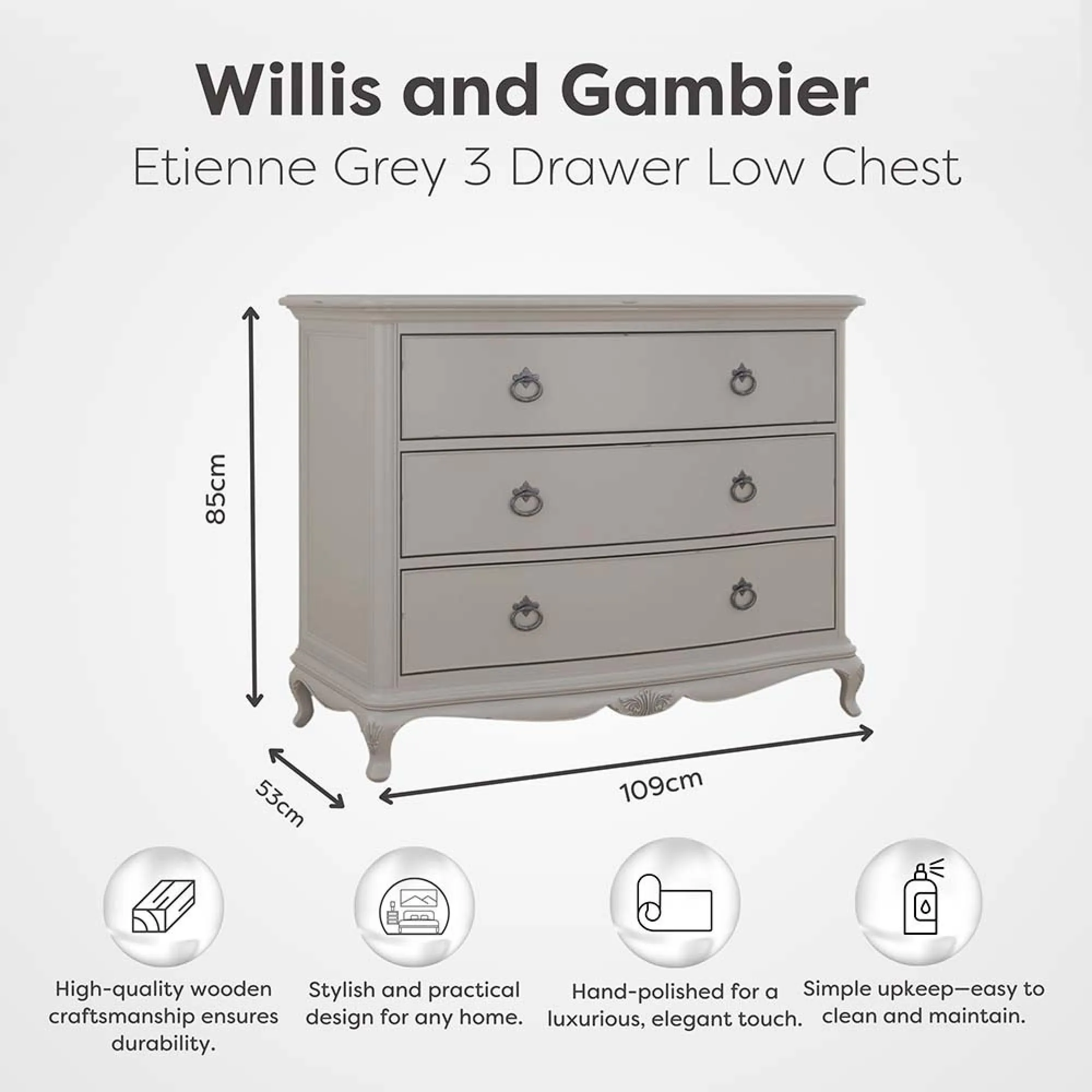 Etienne 3-Drawer Chest - Grey