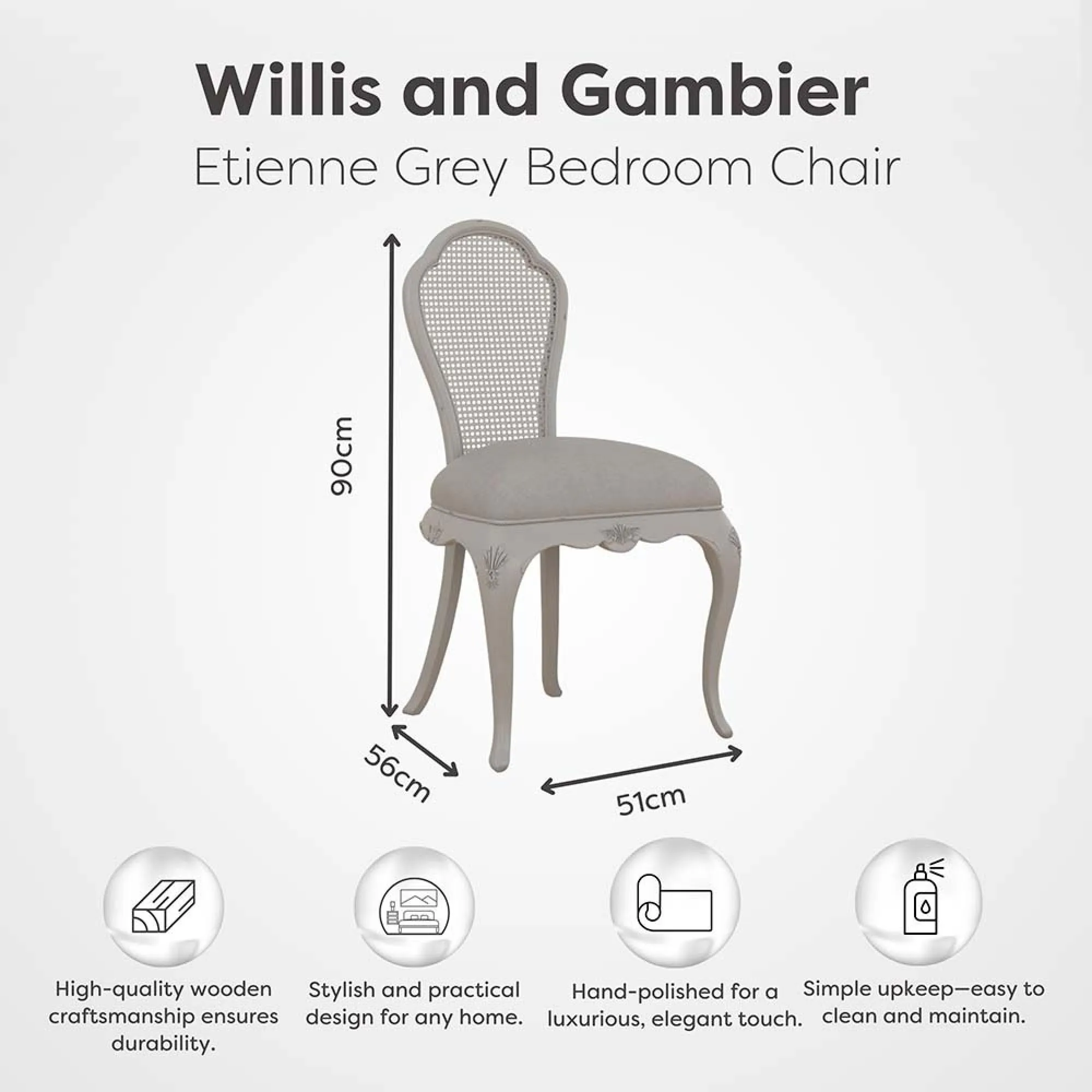 Etienne Bedroom Chair - Grey