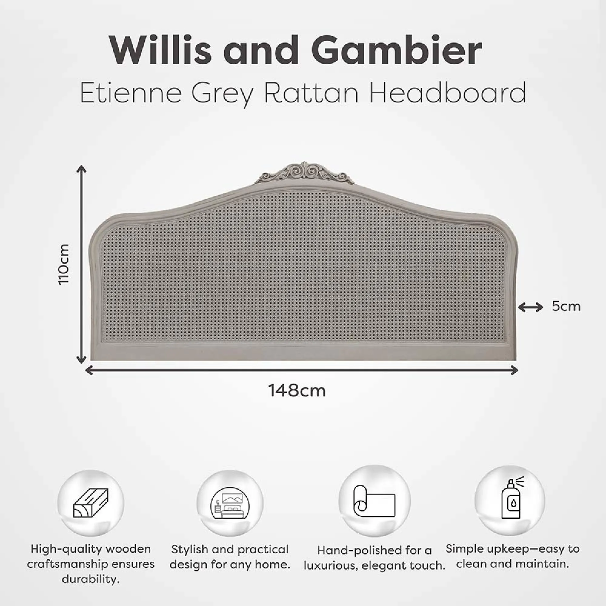 Etienne Rattan Headboard - Grey
