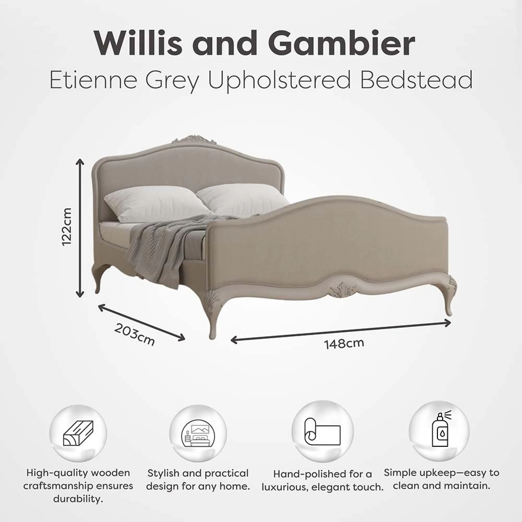 Etienne Upholstered Bed - Grey