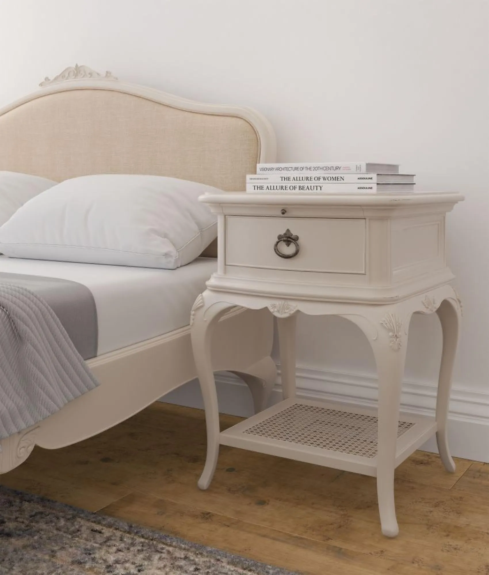 Ivory 1 Drawer Bedside Table - Ivory