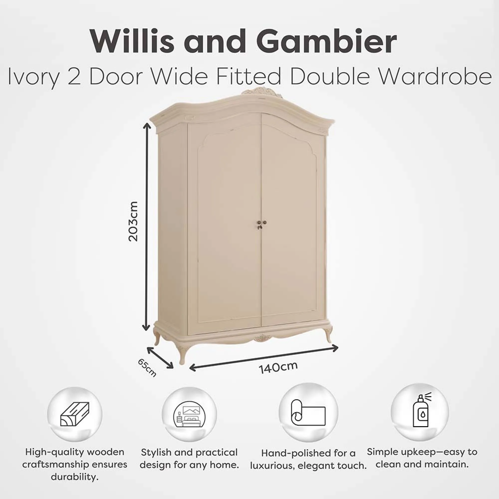 Ivory 2 Door Wardrobe - Ivory