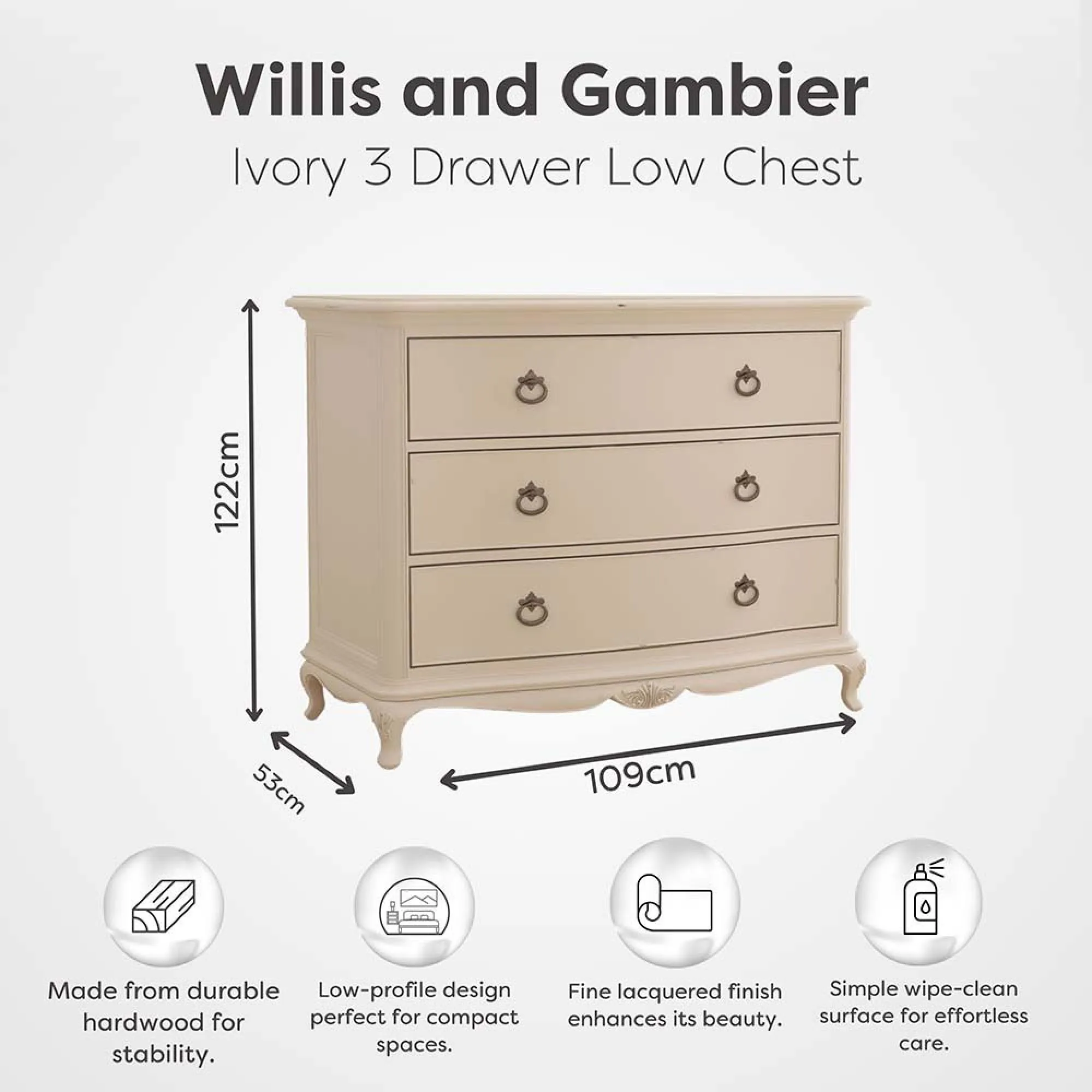 Ivory 3-Drawer Chest - Ivory