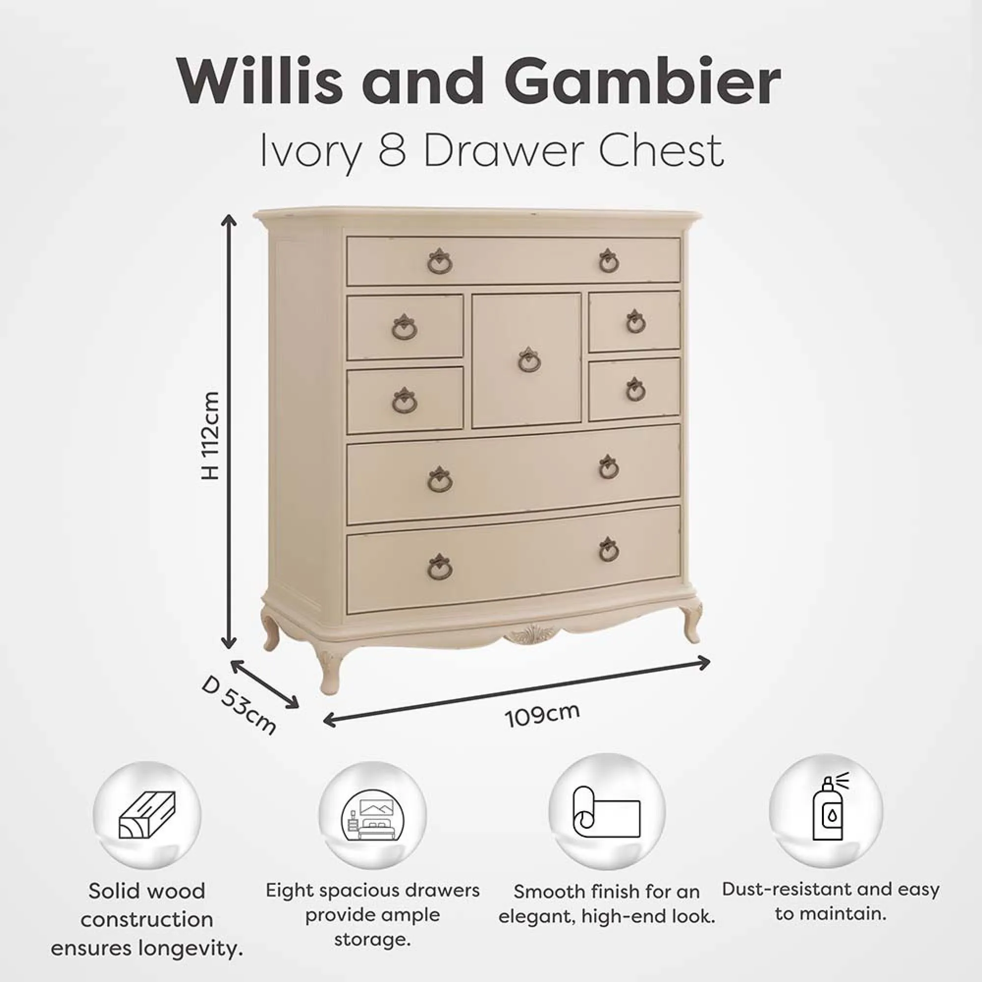 Ivory 8 Drawer Chest - Ivory