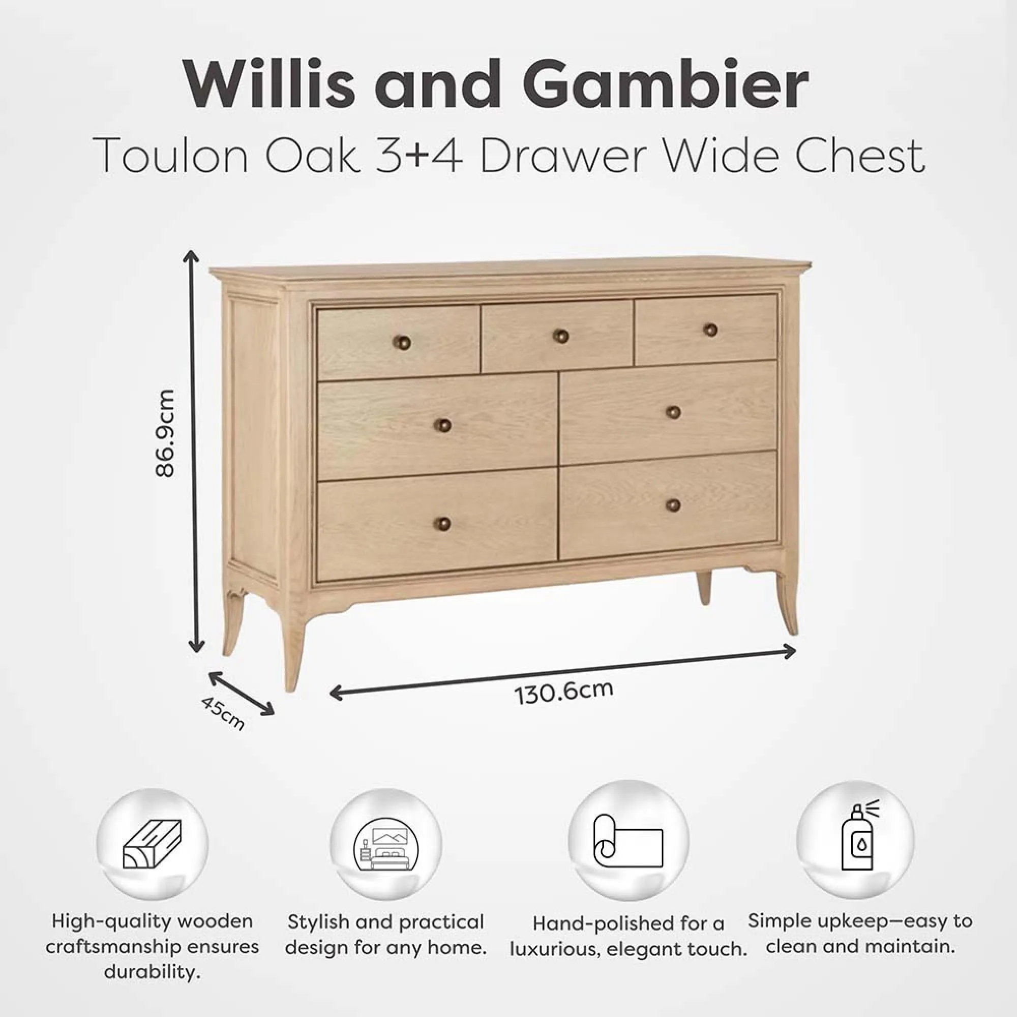 Toulon 3+4 Drawer Wide Chest - Oak