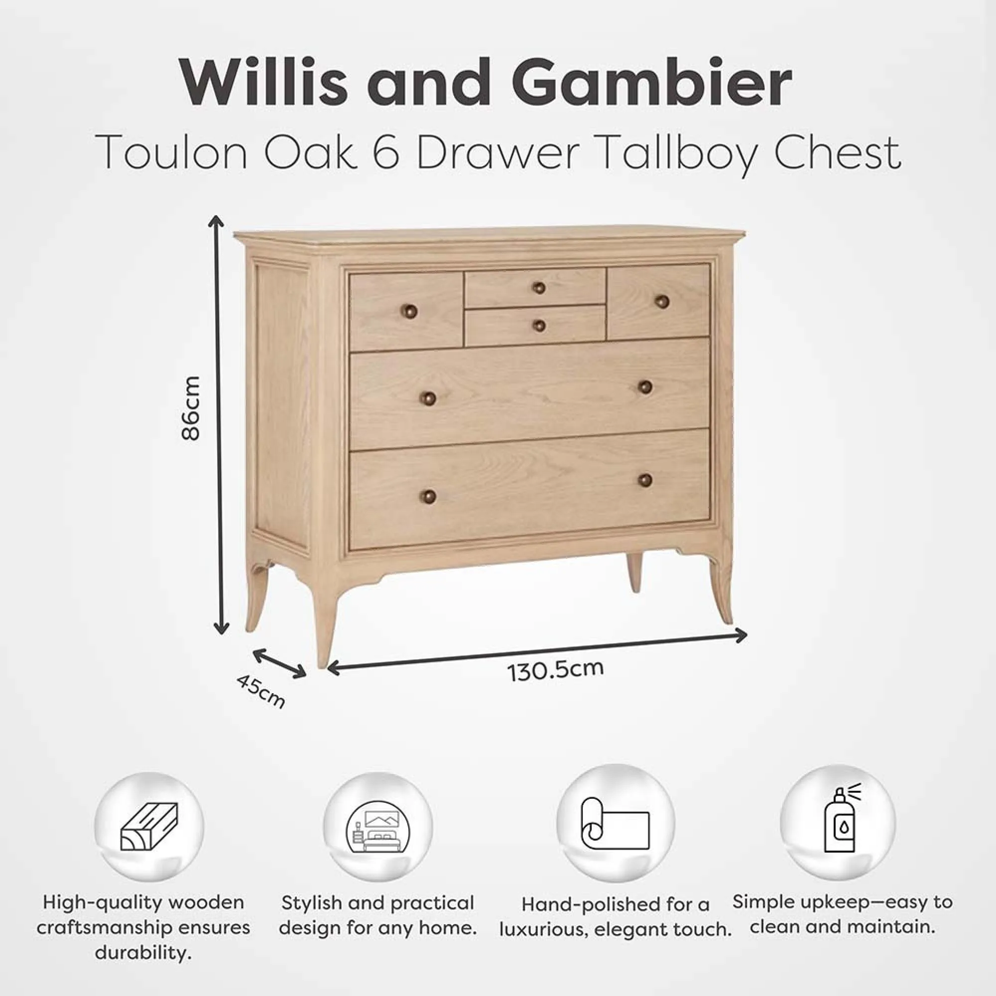 Toulon 6 Drawer Chest - Oak