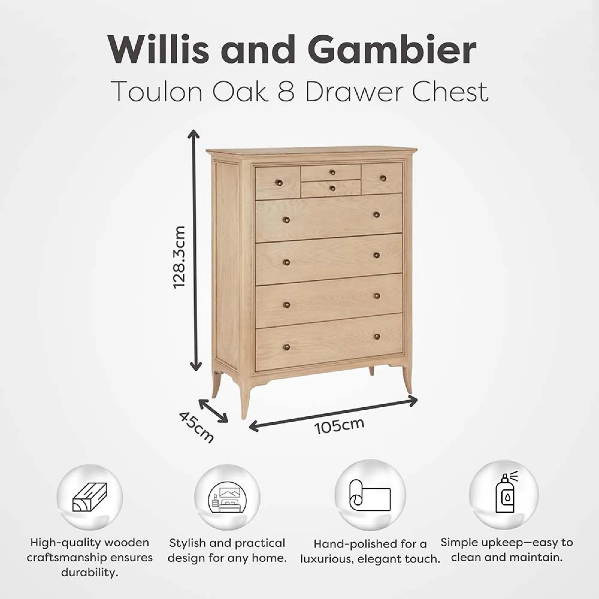 Toulon 8 Drawer Chest - Oak